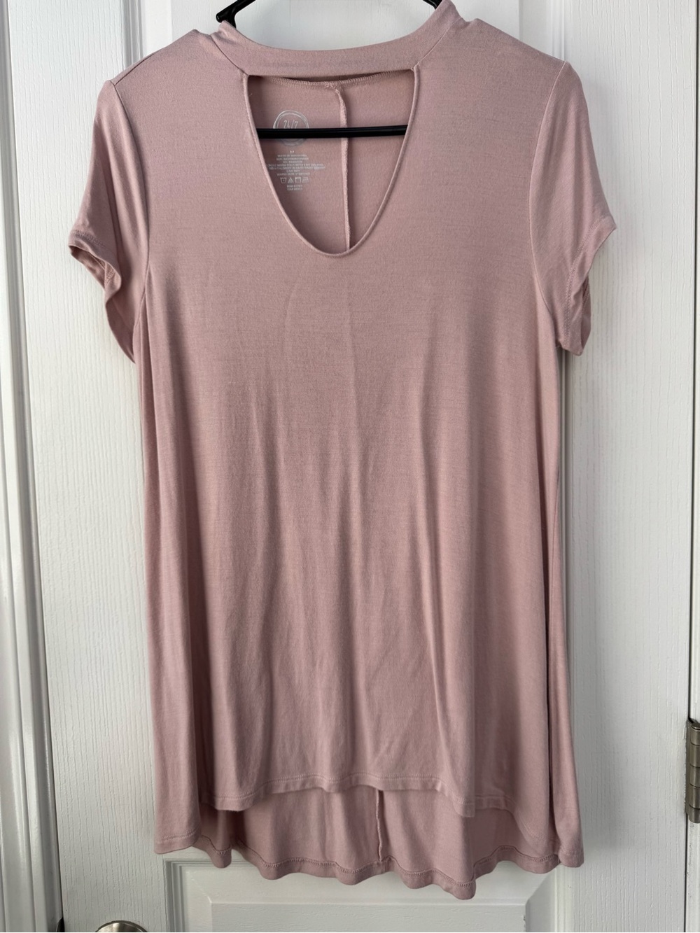Maurices Mauve-Pink Short Sleeve Keyhole 24/7 Soft Tunic